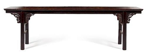 * A Large Chinese Black Lacquered Hardwood Altar Table, Pingtou'an Height 33 1/2 x width 110 x depth 15 1/4 inches.