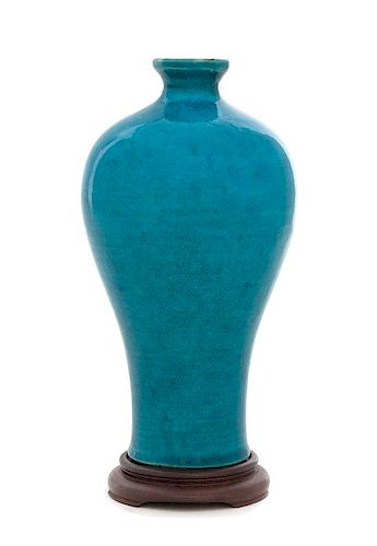 * A Chinese Turquoise Glazed Porcelain Meiping Vase Height 6 1/4 inches.