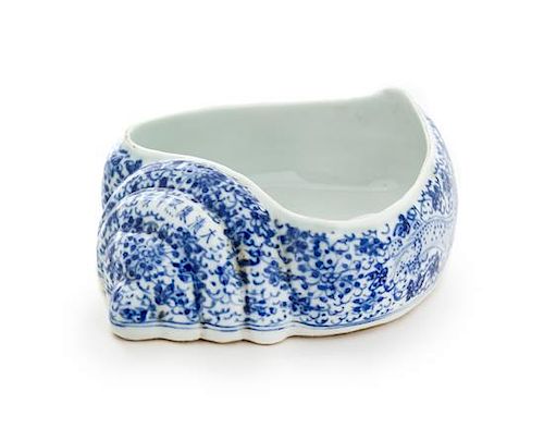 * A Blue and White Porcelain Conch Shell-Form Brush Washer, Bixi Length 5 3/4 inches.