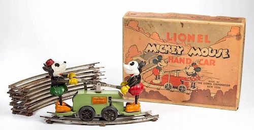 LIONEL WALT DISNEY MICKEY MOUSE NO. 1100 O-GAUGE WIND-UP HAND CAR WITH ORIGINAL BOX