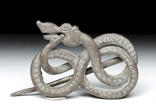 Viking Silver Double Spiral / Serpent Fibula - 39.2 grm