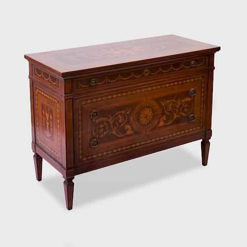 Italian Neoclassical Style Mahogany and Fruitwood Marquetry Chest of Drawers, of Recent Manufacture