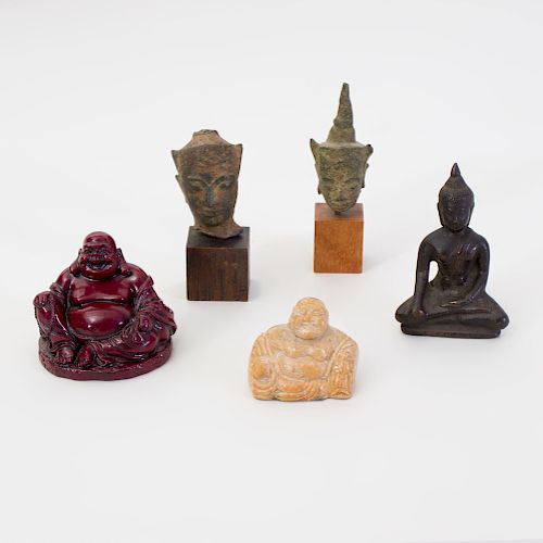 Group of Small Thai and Chinese Devotional Objects, and a Tang Style Model of a Rooster