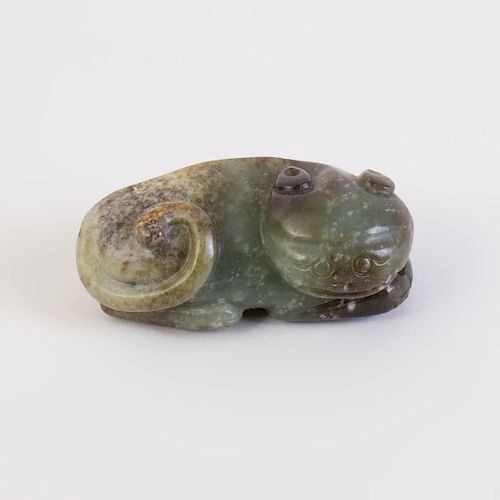 Chinese Carved Jade Figure of a Recumbent Cat