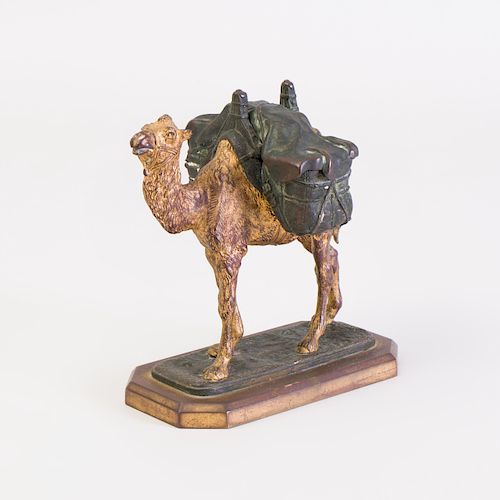 Continental Patinated-Bronze Camel Form Inkstand