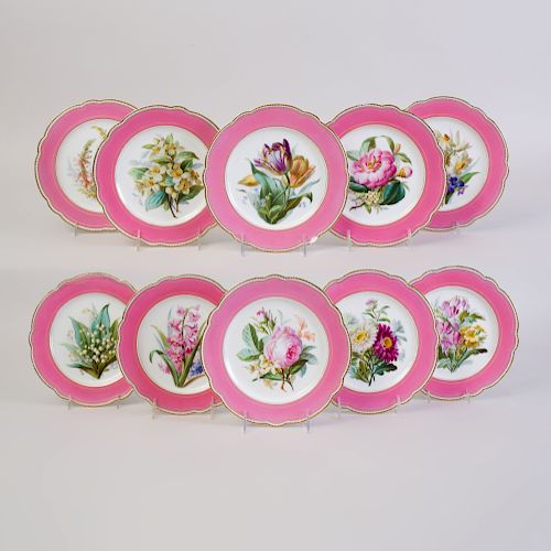 Set of Eleven Lerosey Pink Ground Porcelain Plates