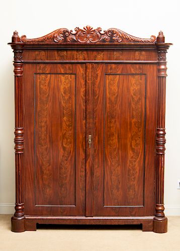 Danish Late Neoclassical Carved Mahogany Armoire