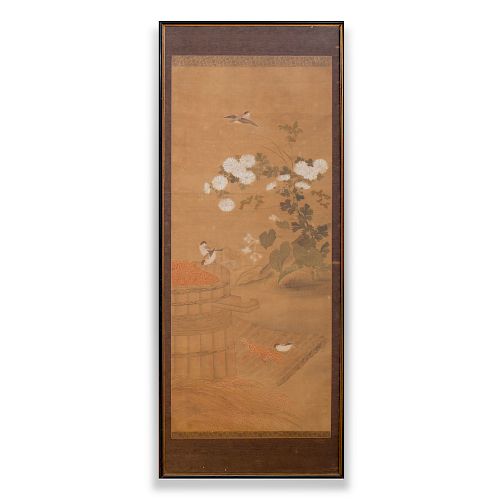 Chinese School: Blossoms and Birds with Grain