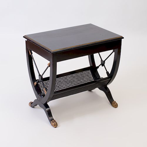 Empire Style Gilt-Metal-Mounted Ebonized and Caned Side Table, of Recent Manufacture