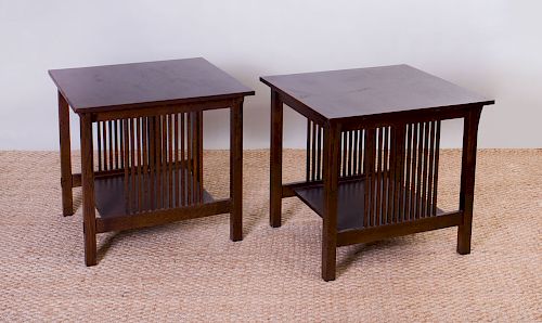 Pair of Stickley Oak Side Tables, of Recent Manufacture