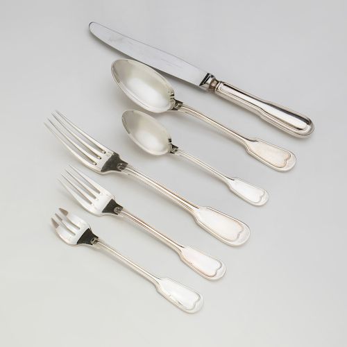 Christofle Silver Part Flatware Service in the 'Chinon' Pattern