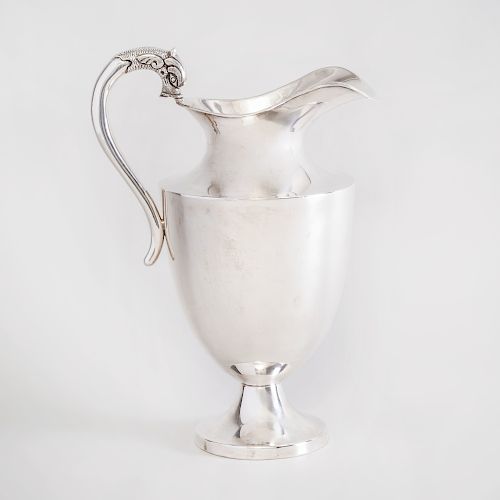 Mexican Silver Helmet Shaped Pitcher with Dolphin Head Handle