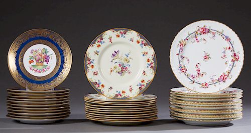 Group of Thirty-Six Dinner Plates, consisting of twelve Royal Doulton examples, 20th c., with floral decoration; twelve scalloped plates by Mintons fo