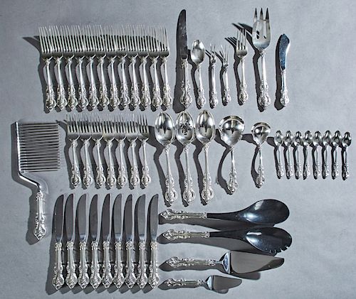 Fifty-Three Pieces of Sterling Flatware, by Towle, in the "El Grandee" pattern, consisting of 9 luncheon knives, 12 dinner forks, 8 salad forks, 8 dem