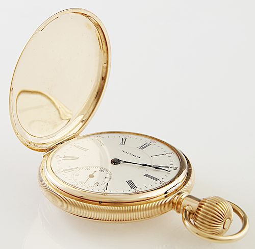 Waltham 14K Yellow Gold "P. S. Bartlett" Double Hunting Case Pocket Watch, c. 1913, 17 jewels, Ser. # 19034667, Size 14S, running, Dia.- 1 7/8 in.