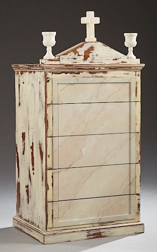 Christopher Maier (1955-2004, New Orleans), Chest of Drawers, faux marble over wood designed as a New Orleans above ground tomb, the peaked crown with