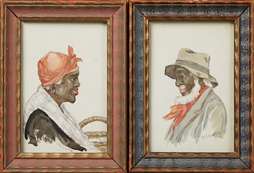 Corinna Morgiana Luria (1890-1975, New Orleans, LA, Newcomb College), "African-American Man and Woman," pair of watercolors, each signed, inscribed an
