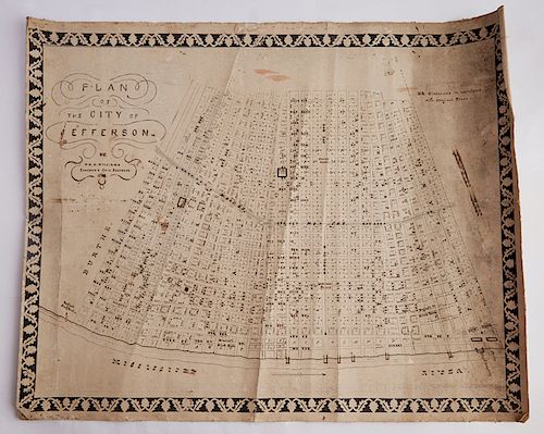 William H. Williams (1817-1886), "Plan of the City of Jefferson," 1860, lithographed map with written notations, laid to a paper backing, unframed, H.