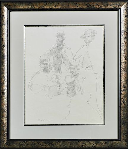 Henry Casselli (1946-, New Orleans) "Five Civil War Soldiers," 20th c., graphite, signed lower left, presented in a silvered frame, purchased from the