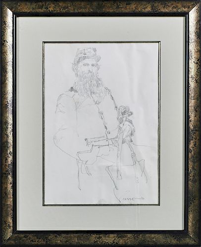 Henry Casselli (1946-, New Orleans) "Civil War General," 20th c., graphite, signed lower right, presented in a silvered frame, purchased from the arti