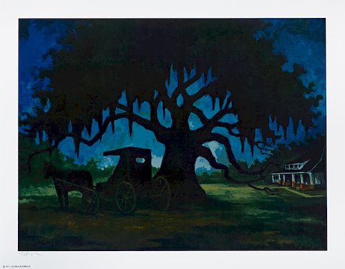 George Rodrigue (1944-2013, Louisiana), "Youngsville Heritage Oak," 2011, silkscreen print, pencil signed lower left, shrink wrapped, H.- 28 1/8 in., 