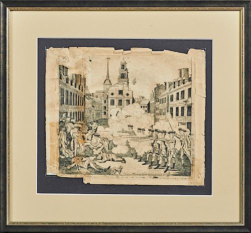 Paul Revere (1735-1818), "The Bloody Massacre perpetrated in King Street Boston on March 5th, 1770 by a party of the 29th REG'T.," 1770, engraving, ma