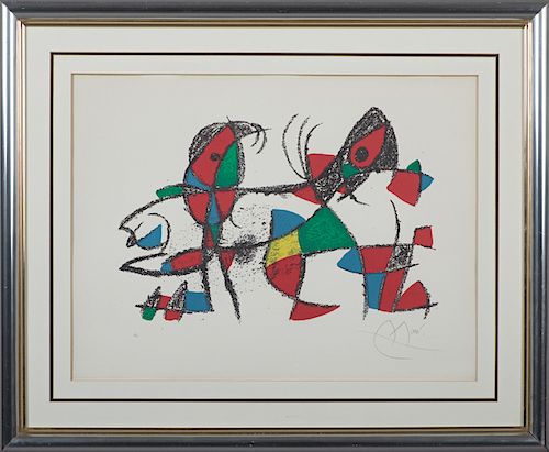 Joan Miro (1893-1983, Spanish), "Untitled," 1969, lithograph, pencil signed lower right, pencil marked HC (Hors Concours) lower left, framed, H.- 17 i