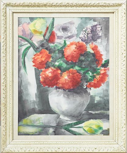 Alan R. Flattman (1946-, New Orleans) "Still Life of Flowers in a Blue Vase," 1964, watercolor, signed and dated lower left, presented in a polychrome