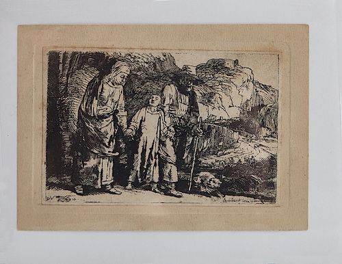 After Rembrandt Van Rijn (1606-1659, Dutch), "Christ Returning from the Temple with his Parents," 19th c., probably from his original plate, shrink wr