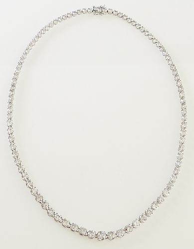 Platinum Diamond Tennis Necklace, each of the 93 links with a round diamond, ranging from 2.7 mm to 4.7 mm, total diamond weight- 16.37 cts., L.- 17 i