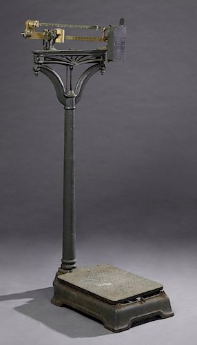French Brass and Iron Human Platform Scale, c. 1870, marked "F. Mabile, Paris," H. 55 in., W.- 24 in., D.- 25 in.