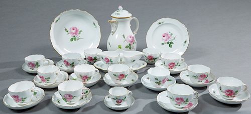Partial Thirty-Two Piece Meissen Porcelain Dessert Service, 19th c., consisting of fourteen coffee cups, ten saucers, one demitasse cup and one saucer