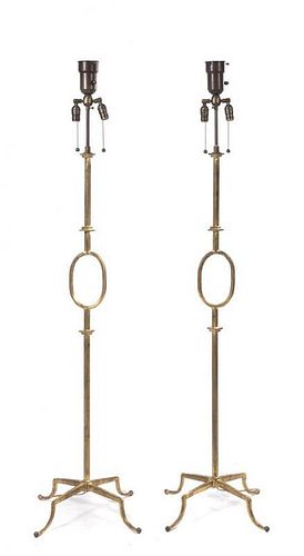 A Pair of Gilt Metal Floor Lamps, Height 70 inches.