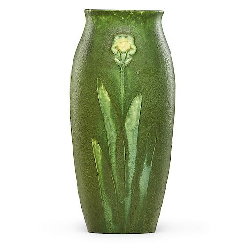GRUEBY Fine large vase w/ yellow irises