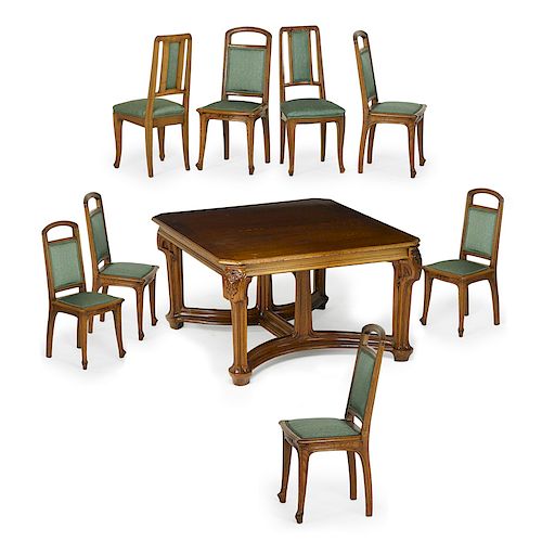 JACQUES GRUBER Dining table and eight chairs