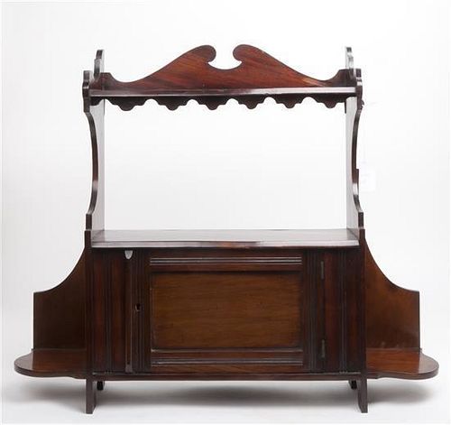 A Georgian Style Mahogany Hanging Wall Shelf, Height 23 1/2 x width 30 inches.