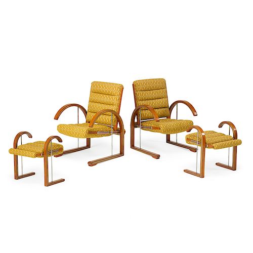 DAKOTA JACKSON Pair of lounge chairs, benches