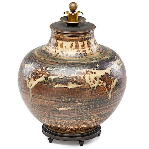 ROYAL COPENHAGEN Vase with bronze lid and base