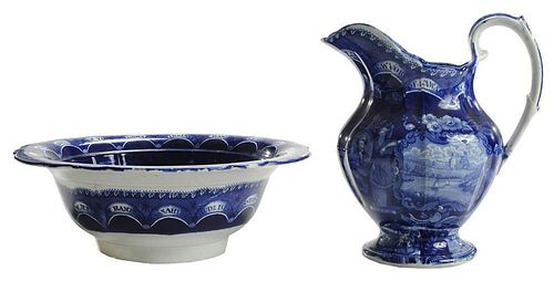 Historical Blue Ewer and Basin
