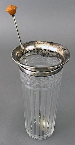 Etched Glass Sterling Silver Cocktail Strainer