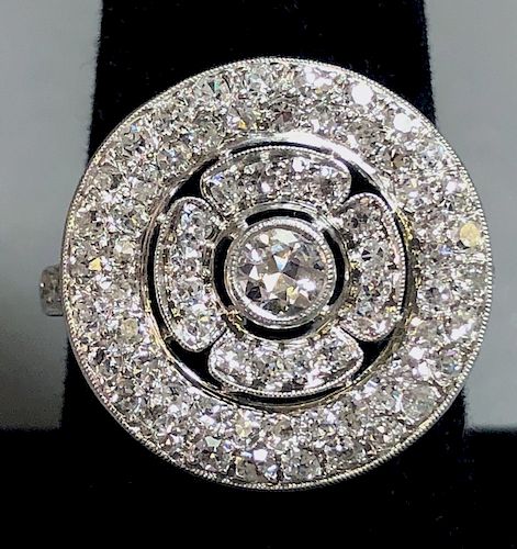 Circle Motif Platinum & Diamond  Cocktail Ring