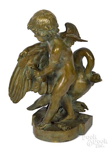Bronze cupid and the swan