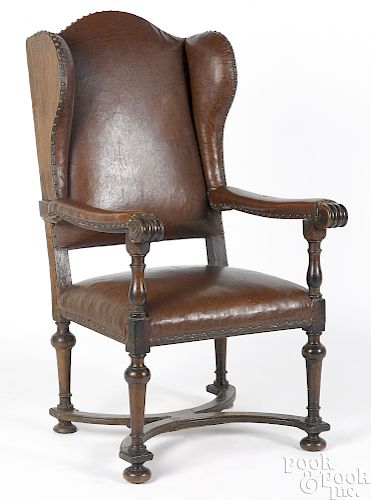 Jacobean over upholstered oak armchair