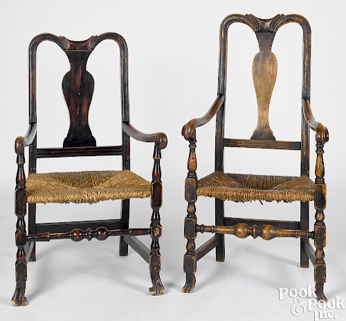 Two similar New England Queen Anne armchairs