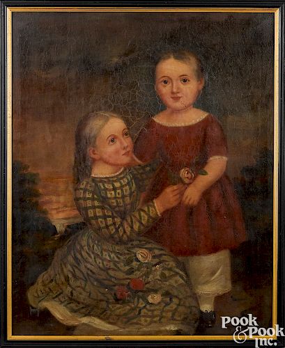 Oil on canvas portrait of two young children