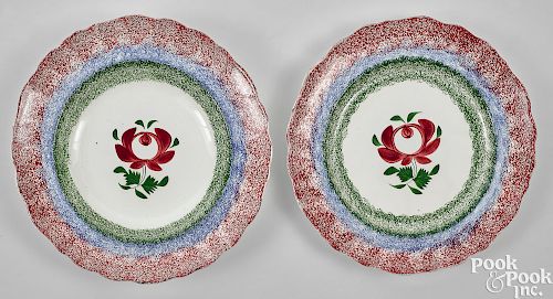 Adams rose spatter plate and shallow bowl