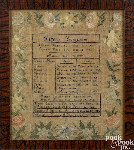 Lynn, Massachusetts silk on linen Family Register