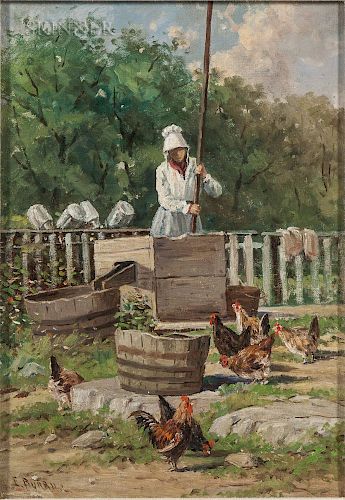 Edward Burrill (American, 1835-1913)  Pumping Water