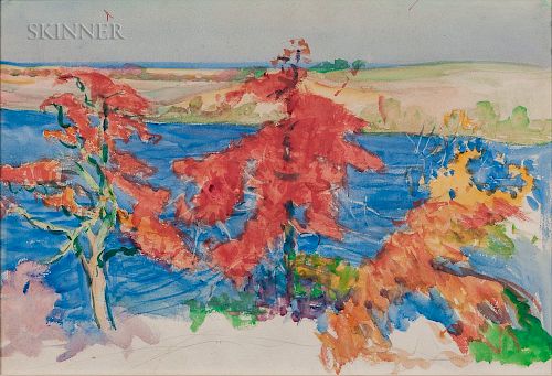 Dodge Macknight (American, 1860-1950)  Coastal View with Autumn Trees