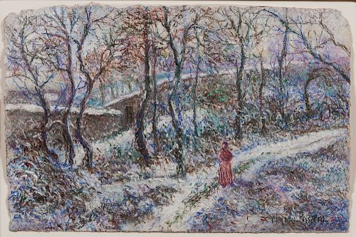 Hugues Claude Pissarro (French, b. 1935)  Along the Snowy Path